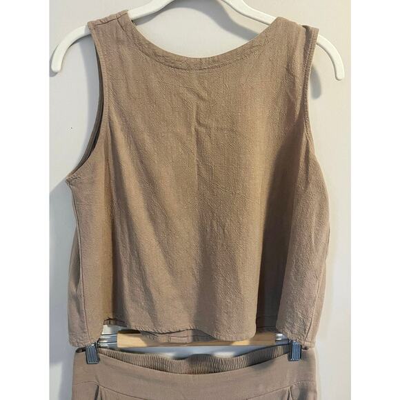 Anrabess 2 Piece Set Tank Crop Button Back Top Cropped Wide Leg Pants Khaki sz S - Picture 5 of 8